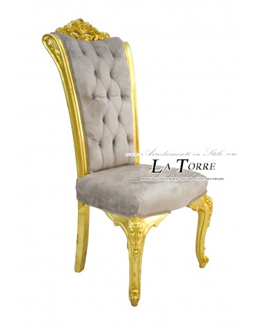 Sedia Poltrona Queen Elizabeth Luigi XV Barocco Impero oro vellutino tortora LT3025