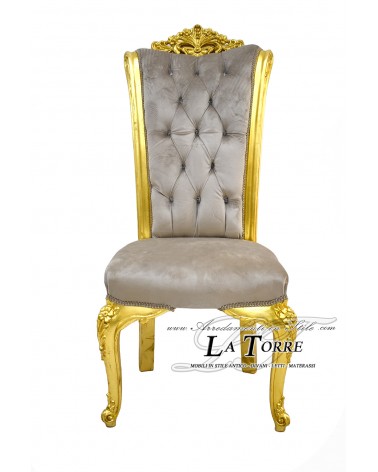 Sedia Poltrona Queen Elizabeth Luigi XV Barocco Impero oro vellutino tortora LT3025