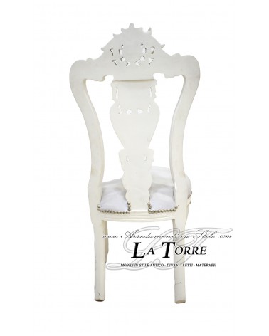 Sedia Poltrona Flo Luigi XV Barocco Impero argento ecopelle bianca MA6870