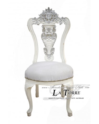 Sedia Poltrona Flo Luigi XV Barocco Impero argento ecopelle bianca MA6870