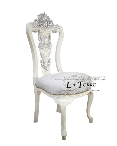 Sedia Poltrona Flo Luigi XV Barocco Impero argento ecopelle bianca MA6870