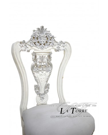 Armchair Flo Louis XV Baroque Empire silver white faux leather MA6870