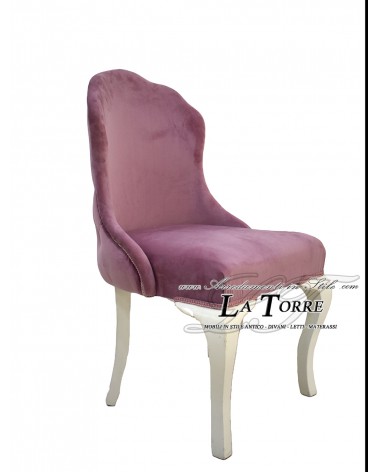 Poltrona sedia classico contemporaneo in velluto rosa con gambe legno bianco LT3026