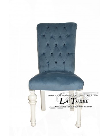 Poltrona sedia classico contemporaneo in velluto azzurro con gambe legno bianco LT3026