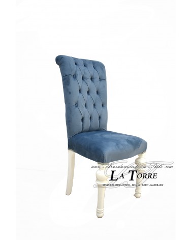 Contemporary classic armchair in blue velvet with white wooden legs LT3026