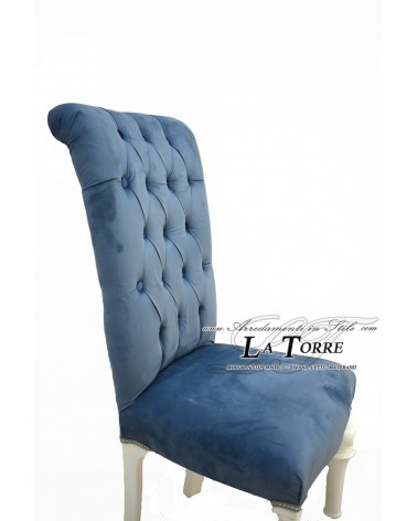 Poltrona sedia classico contemporaneo in velluto azzurro con gambe legno bianco LT3026