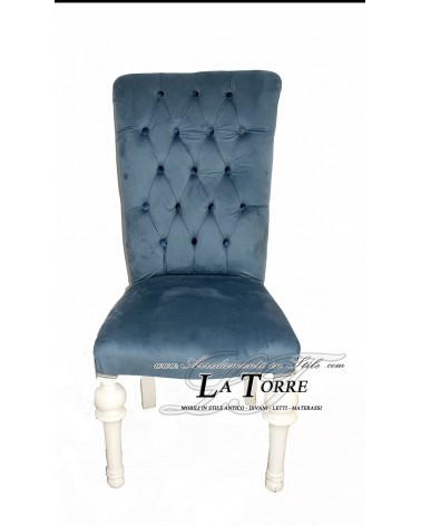 Contemporary classic armchair in blue velvet with white wooden legs LT3026