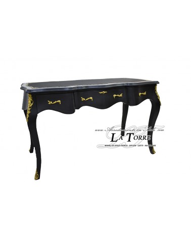 Louis XV Schreibtisch, schwarzer Lack, Kunstleder mit Blattgoldauflage, 140 cm, AL9207