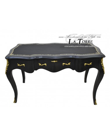 Louis XV Schreibtisch, schwarzer Lack, Kunstleder mit Blattgoldauflage, 140 cm, AL9207