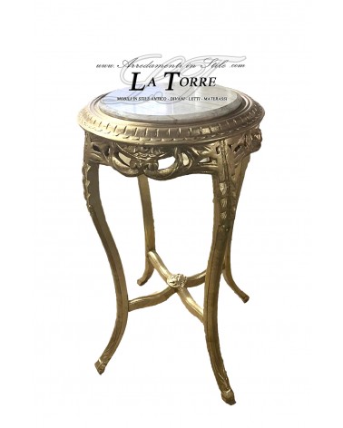 Tavolino alzatina legno foglia oro marmo avorio Luigi XV LT3027