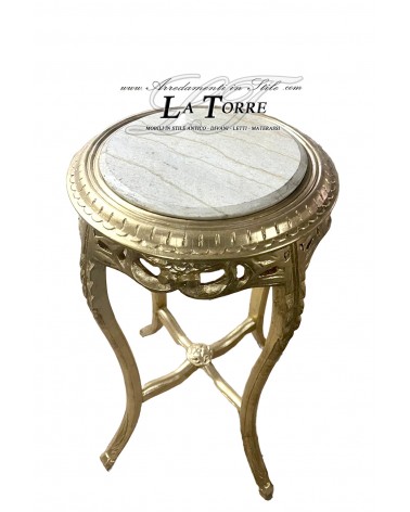 Louis XV LT3027 Tischplatte aus vergoldetem Holz und elfenbeinfarbenem Marmor