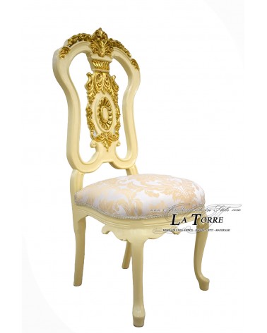 Arlette Armchair Louis XV Baroque Empire ivory and gold damask fabric LT3029