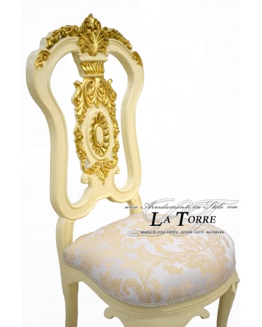 Arlette Armchair Louis XV Baroque Empire ivory and gold damask fabric LT3029