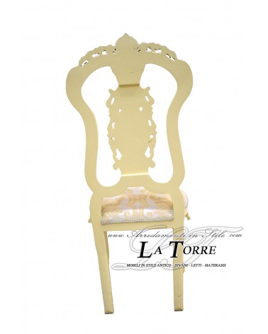 Sedia Poltrona Arlette Luigi XV Barocco Impero avorio e oro tessuto damascato LT3029