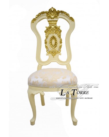 Arlette Armchair Louis XV Baroque Empire ivory and gold damask fabric LT3029