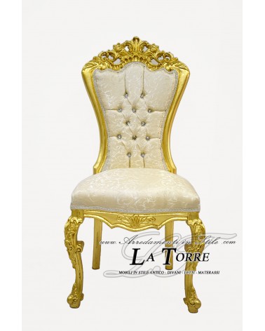Sedia Poltrona Sun Luigi XV Barocco Impero foglia oro tessuto virginia avorio MA5052
