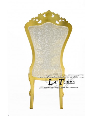 Sedia Poltrona Sun Luigi XV Barocco Impero foglia oro tessuto virginia avorio MA5052