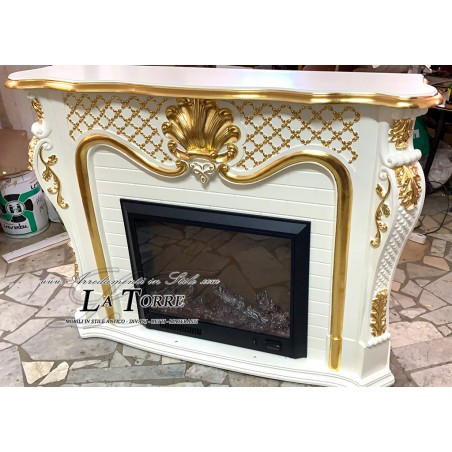 Electric fireplace Kamin fireplace solid wood Baroque English ivory 319B