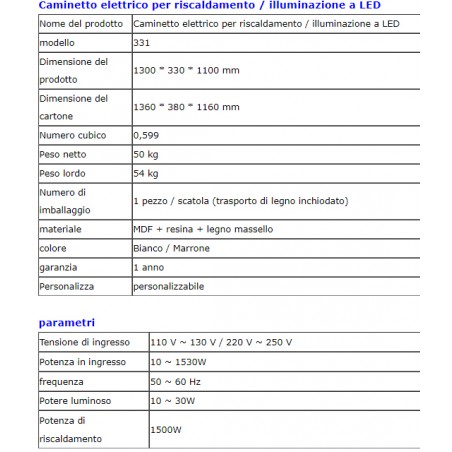 Camino elettrico Elektrokamin 130 cm classico stufa legno massello Barocco qualsiasi colore 331