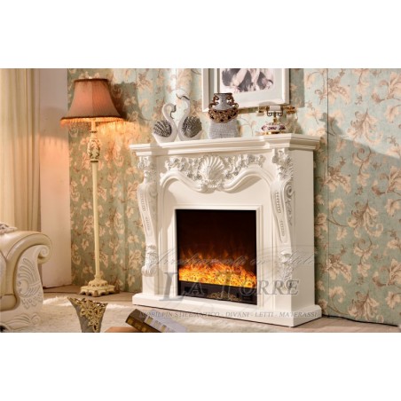 Camino elettrico Elektrokamin 130 cm classico stufa legno massello Barocco qualsiasi colore 331