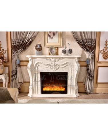 Camino elettrico Kamin fireplace legno massello Barocco Inglese avorio 330
