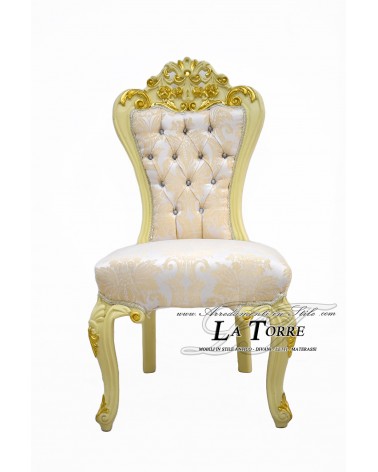 Sedia Poltrona Carmen Luigi XV Barocco Impero avorio e oro tessuto damascato beige MA5054
