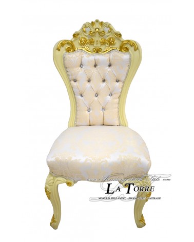 Armchair Carmen Louis XV Baroque Empire ivory and gold beige damask fabric MA5054