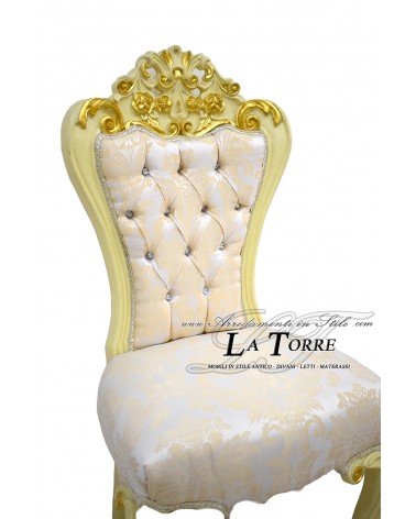 Carmen Louis XV Barock-Empire-Sessel in Elfenbein und Gold mit beigefarbenem Damaststoff MA5054
