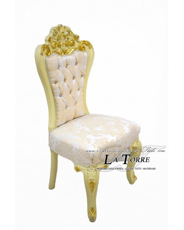 Armchair Carmen Louis XV Baroque Empire ivory and gold beige damask fabric MA5054