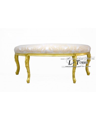Barocke Louis-XV-Halbmondbank mit Florentiner Lilie und gold-elfenbeinfarbenem Stoff LT3030