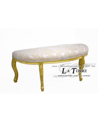 Barocke Louis-XV-Halbmondbank mit Florentiner Lilie und gold-elfenbeinfarbenem Stoff LT3030