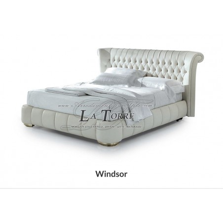 Modernes Doppelbett in Öko-Ledervelours mit weißem Windsor-Stauraum