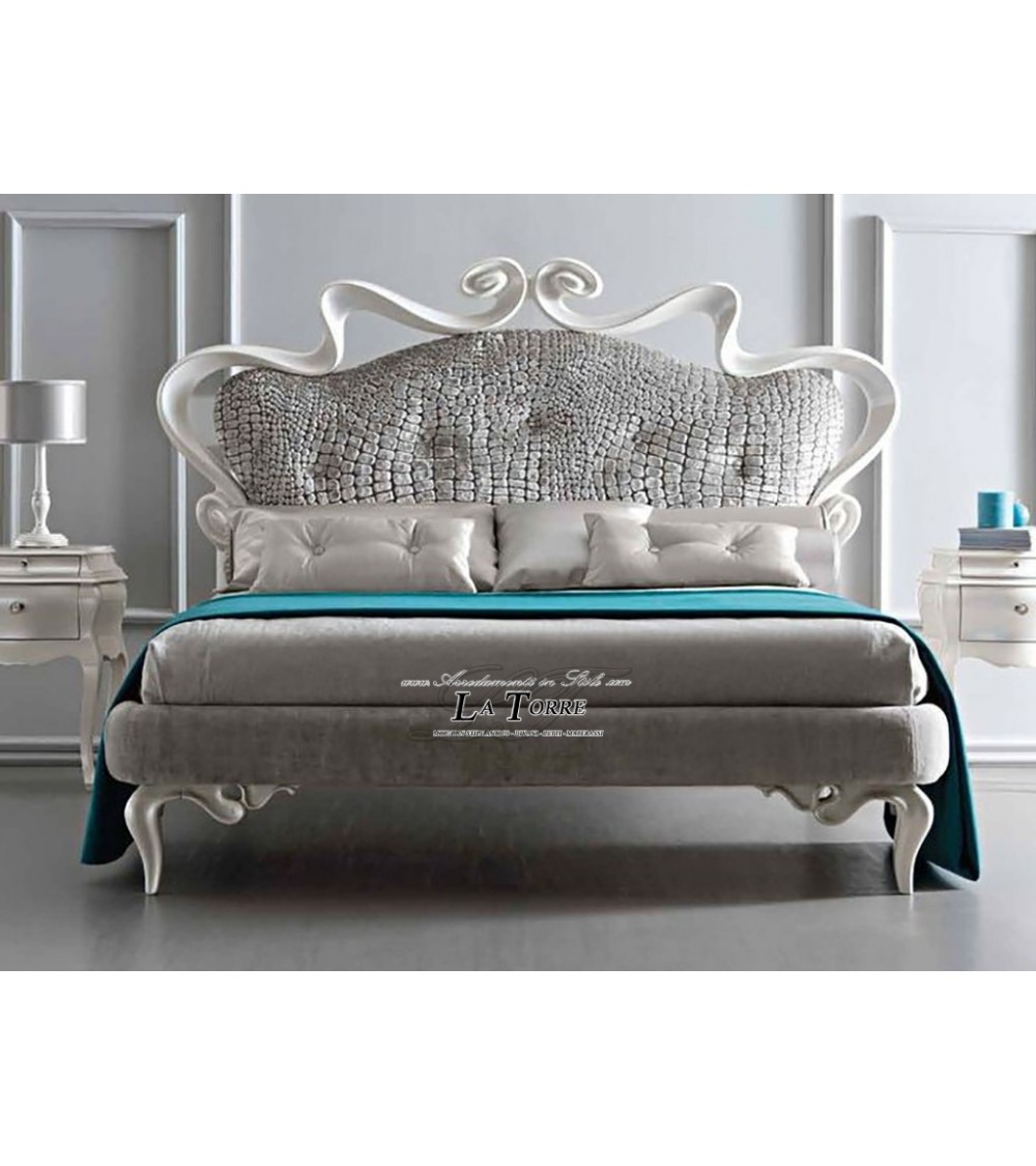 Double bed Baroque eco-leather wood gold silver Valentina