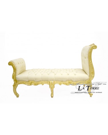 Dormeuse panca Cleopatra Luigi XV stile Barocco divano panchetta legno foglia oro ecopelle avorio LT3014