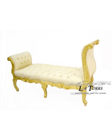Dormeuse bench Cleopatra Louis XV Baroque style sofa bench gold leaf wood ivory eco-leather LT3014