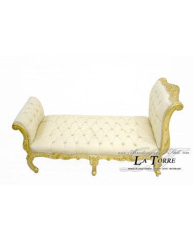 Cleopatra Louis XV Barockstil Tagesbett Bank Sofa Holz Blattgold Kunstleder Elfenbein LT3014