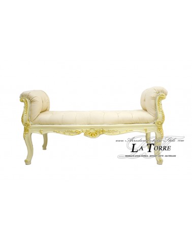 Französisches Tagesbett, große Sofabank, elfenbeinfarbenes Goldholz, Kunstleder, Champagner LT3031