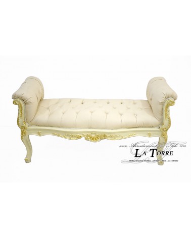 Französisches Tagesbett, große Sofabank, elfenbeinfarbenes Goldholz, Kunstleder, Champagner LT3031