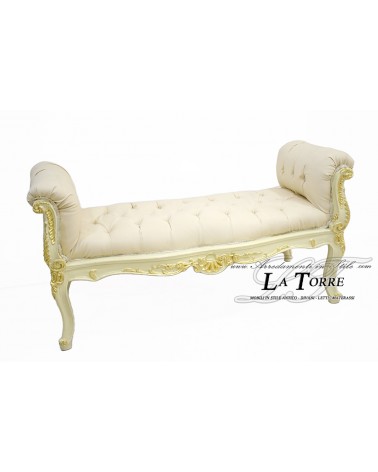 Französisches Tagesbett, große Sofabank, elfenbeinfarbenes Goldholz, Kunstleder, Champagner LT3031