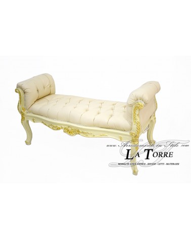 Französisches Tagesbett, große Sofabank, elfenbeinfarbenes Goldholz, Kunstleder, Champagner LT3031