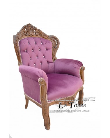 Chair Armchair Germany Baroque throne wood purple velvet swarovski AL4227
