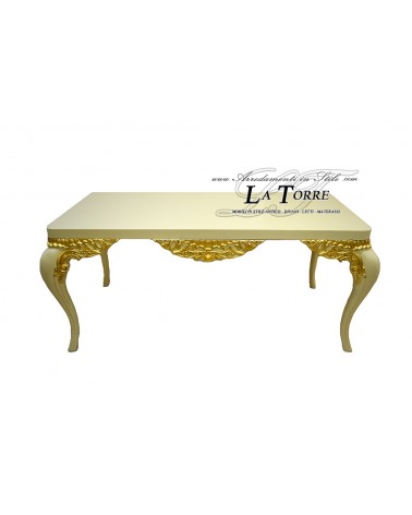 Tavolo da pranzo rettangolare Luigi XV soggiorno avorio oro stile Barocco LT3033