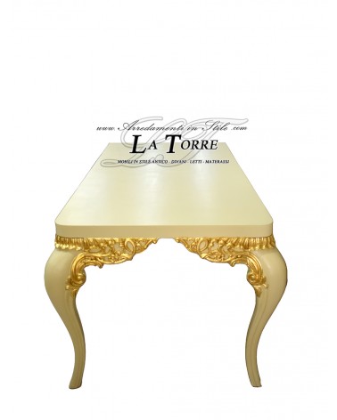Tavolo da pranzo rettangolare Luigi XV soggiorno avorio oro stile Barocco LT3033