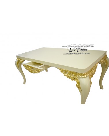 Tavolo da pranzo rettangolare Luigi XV soggiorno avorio oro stile Barocco LT3033
