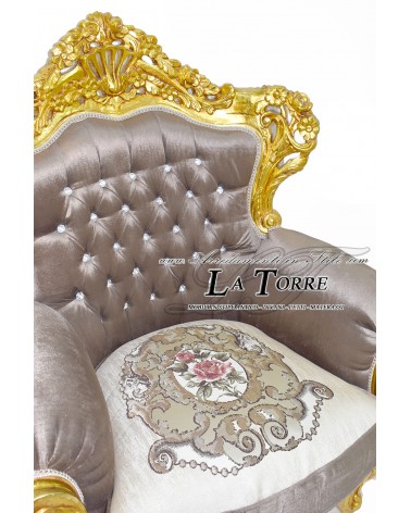 Barocker Thronstuhl aus Deutschland in Goldvelours mit Swarovski-Verzierung AL4227