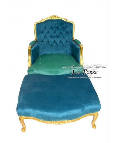 Barocker Thronsessel aus Deutschland mit Fußstütze, Blattgold, Samt LT3035