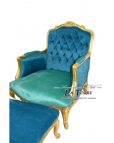 Chair Armchair Germany Baroque Throne Footstool, Gold Leaf, Velvet LT3035
