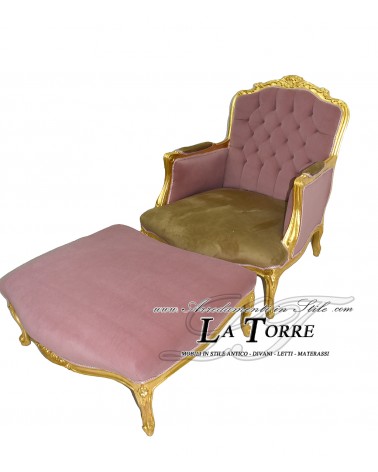 Chair Armchair Germany Baroque Throne Footstool, Gold Leaf, Velvet LT3035