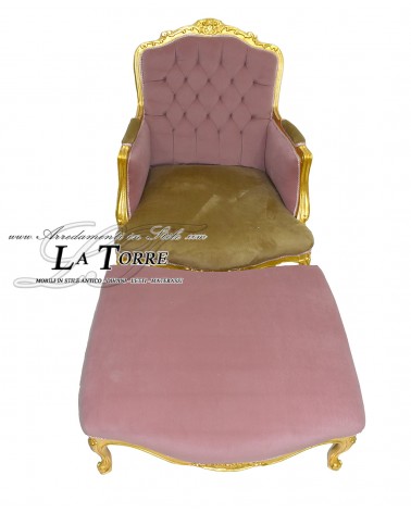 Chair Armchair Germany Baroque Throne Footstool, Gold Leaf, Velvet LT3035