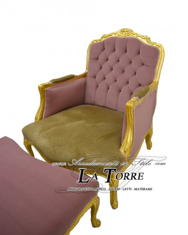 Chair Armchair Germany Baroque Throne Footstool, Gold Leaf, Velvet LT3035